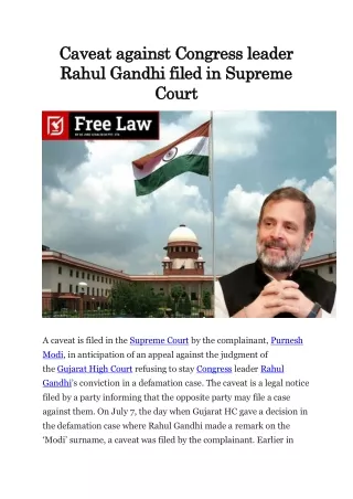 Caveat against Congress leader Rahul Gandhi filed in Supreme Court