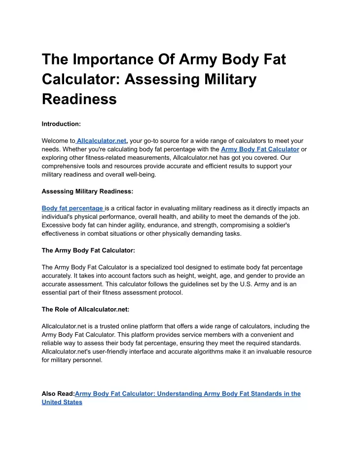 the importance of army body fat calculator