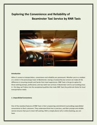 Exploring the Convenience and Reliability of Beaminster Taxi Service by RNR Taxis