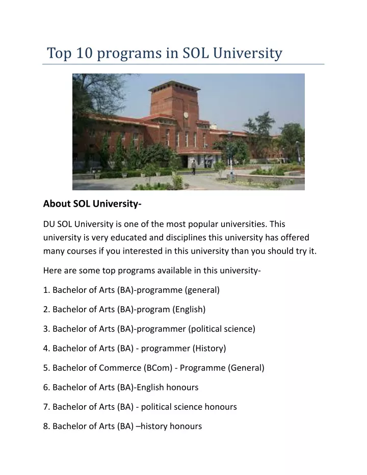 top 10 programs in sol university