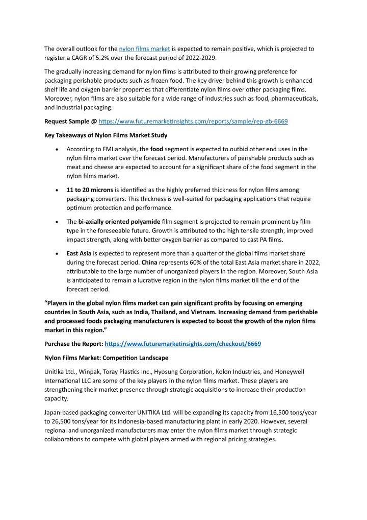 the overall outlook for the nylon films market