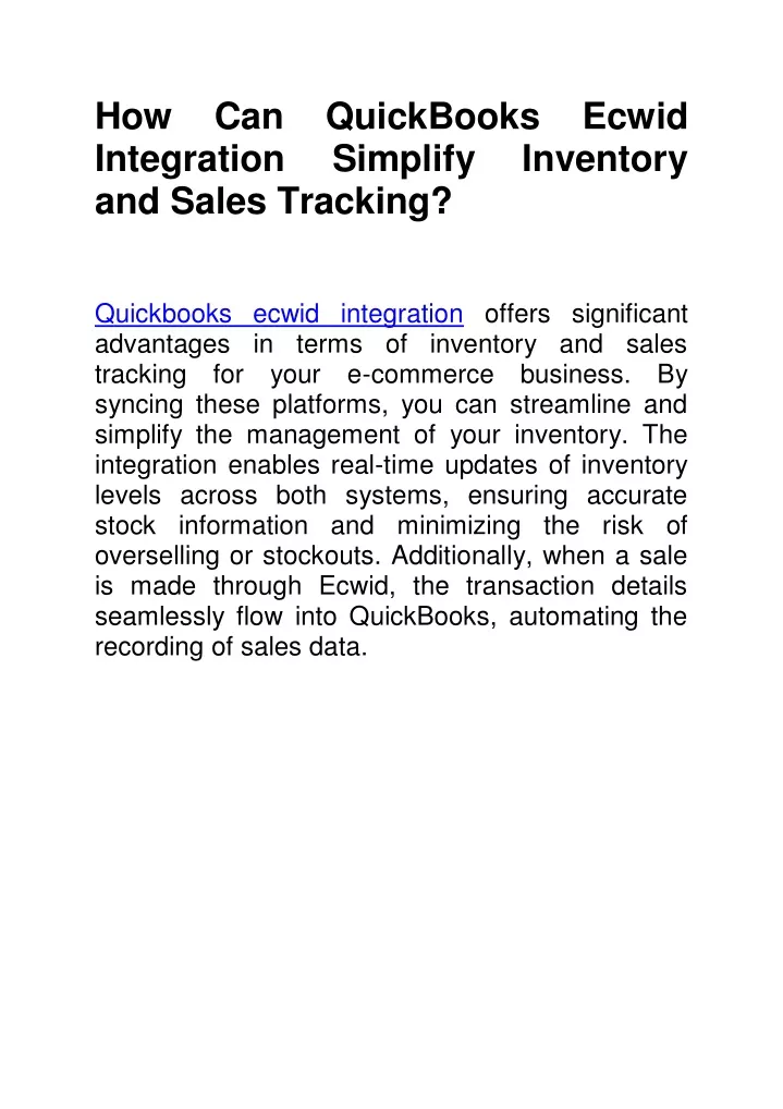 how can quickbooks ecwid integration simplify