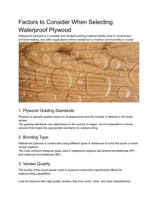 Factors to Consider When Selecting Waterproof Plywood