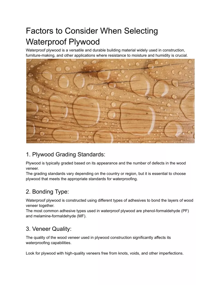 factors to consider when selecting waterproof