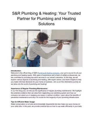 S&R Plumbing & Heating_ Your Trusted Partner for Plumbing and Heating Solutions