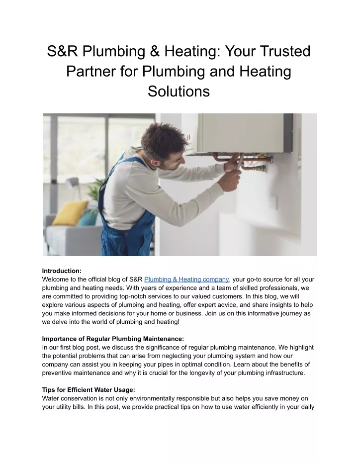 s r plumbing heating your trusted partner