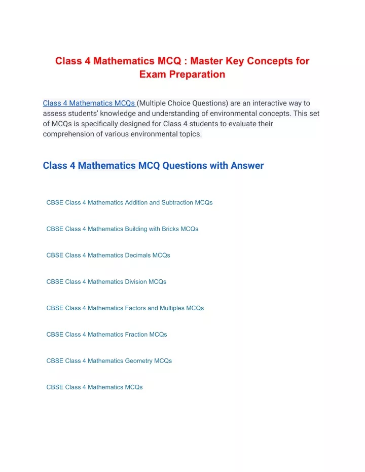 class 4 mathematics mcq master key concepts