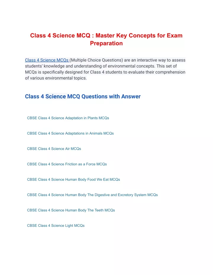 class 4 science mcq master key concepts for exam