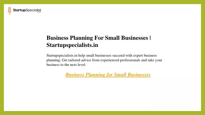 business planning for small businesses
