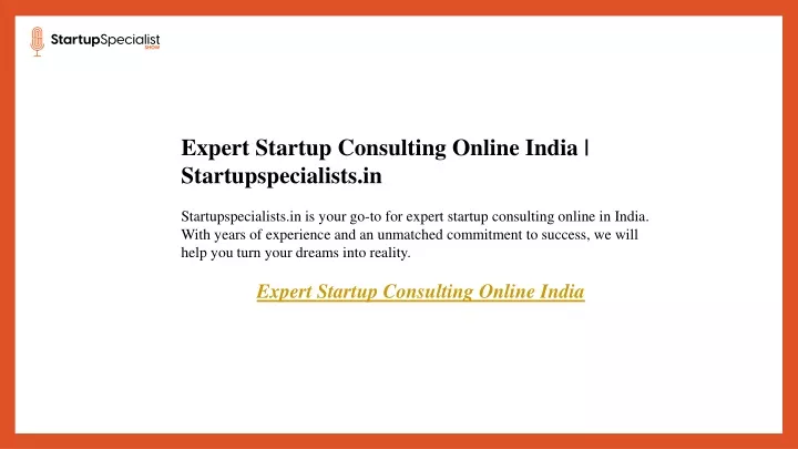 expert startup consulting online india