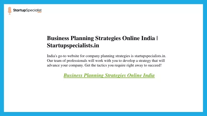 business planning strategies online india