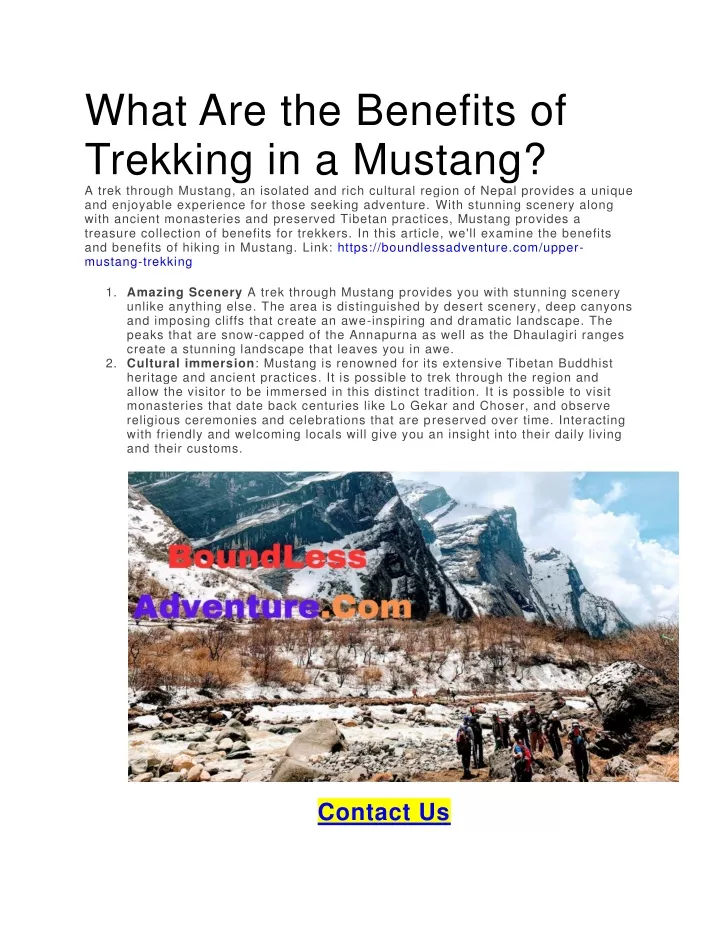 what are the benefits of trekking in a mustang