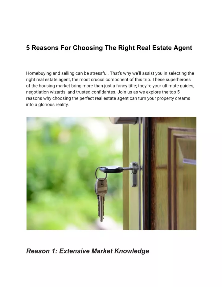 5 reasons for choosing the right real estate agent