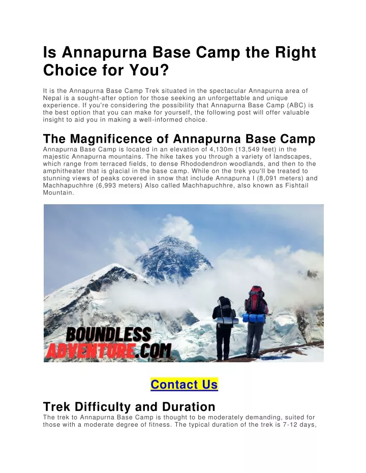 is annapurna base camp the right choice for you
