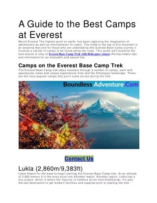 A Guide to the Best Camps at Everest
