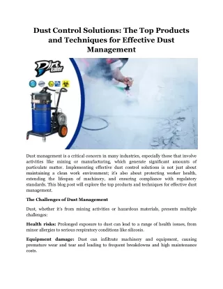 Dust Control Solutions The Top Products and Techniques for Effective Dust Management