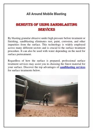 Benefits of Using Sandblasting Services