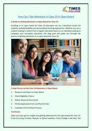 how can i get admission in class 10 in open board