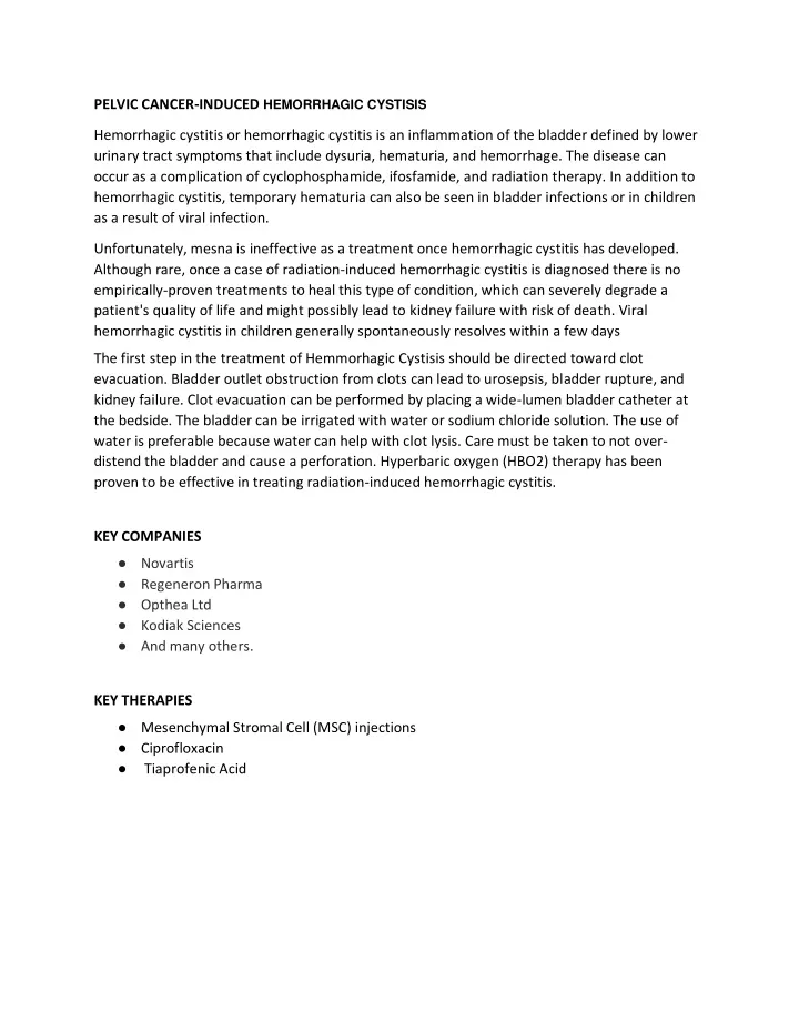 pelvic cancer induced hemorrhagic cystisis