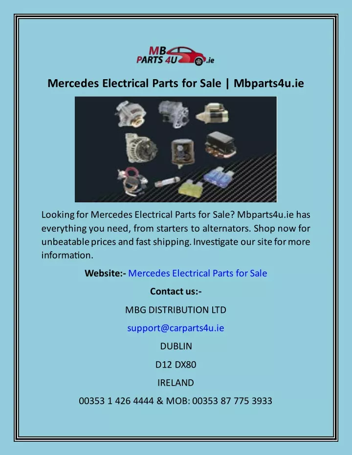 mercedes electrical parts for sale mbparts4u ie