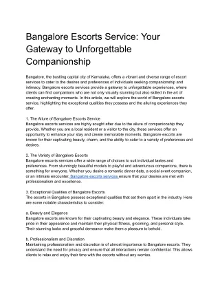 Bangalore Escorts Service_ Your Gateway to Unforgettable Companionship