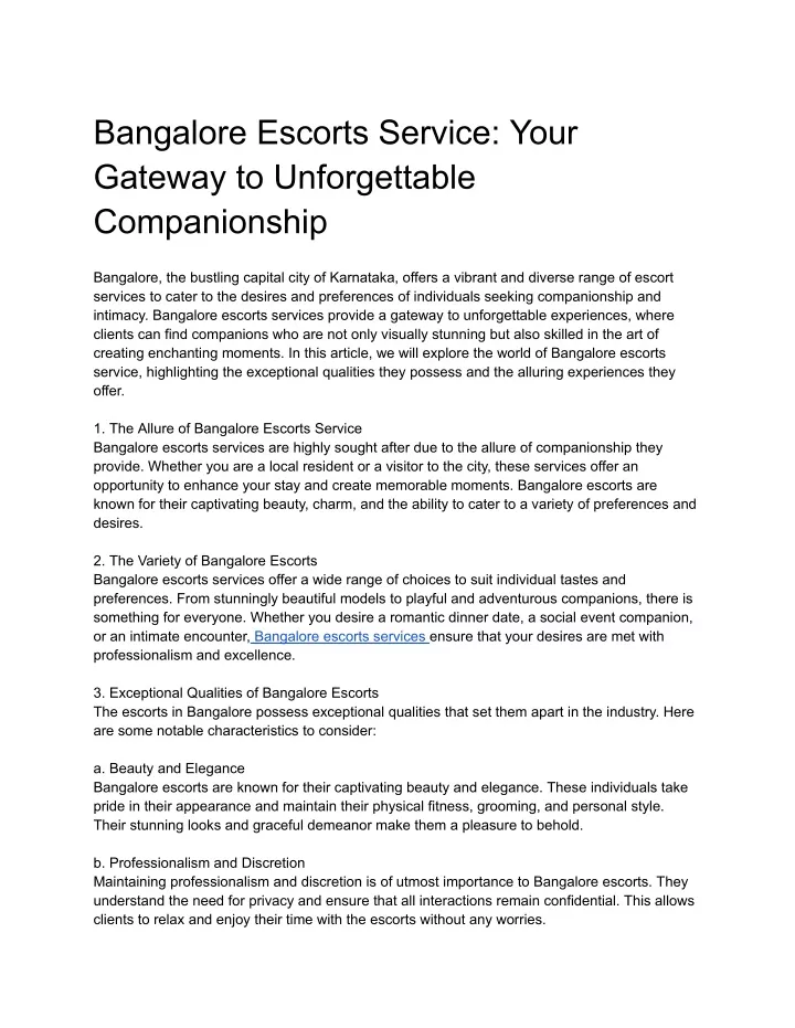 bangalore escorts service your gateway