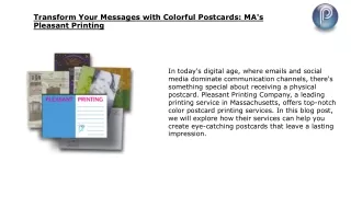 Transform Your Messages with Colorful Postcards MA's Pleasant Printing