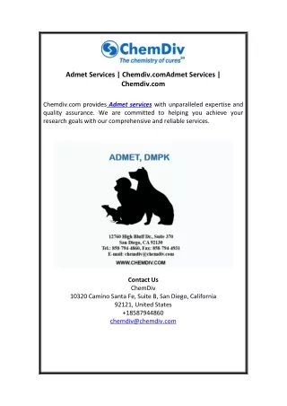 Admet Services | Chemdiv.com