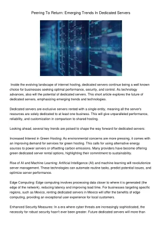 peering to return emerging trends in dedicated