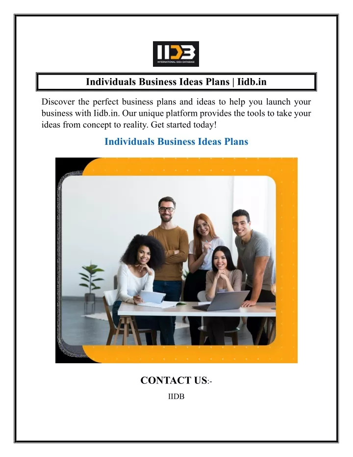 individuals business ideas plans iidb in