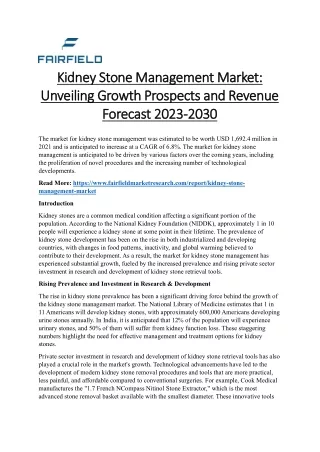 Kidney Stone Management Market Unveiling Growth Prospects and Revenue Forecast 2023-2030