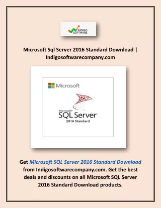 Microsoft Sql Server 2016 Standard Download | Indigosoftwarecompany.com