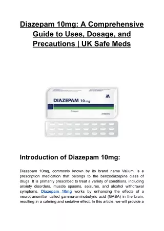 Diazepam 10mg_ A Comprehensive Guide to Uses, Dosage, and Precautions _ UK Safe Meds