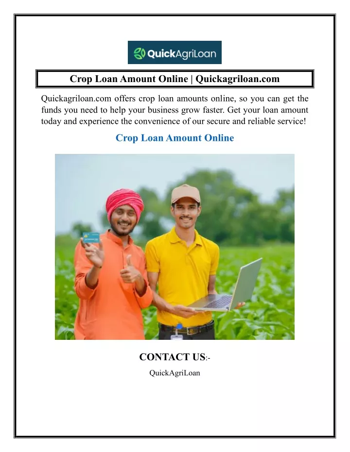 crop loan amount online quickagriloan com