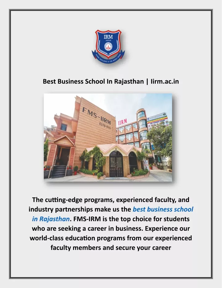 best business school in rajasthan iirm ac in