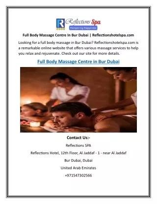 Full Body Massage Centre In Bur Dubai | Reflectionshotelspa.com