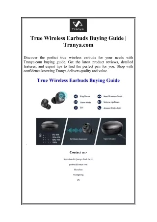 True Wireless Earbuds Buying Guide Tranya.com