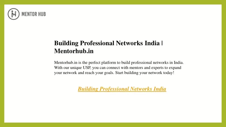 building professional networks india mentorhub
