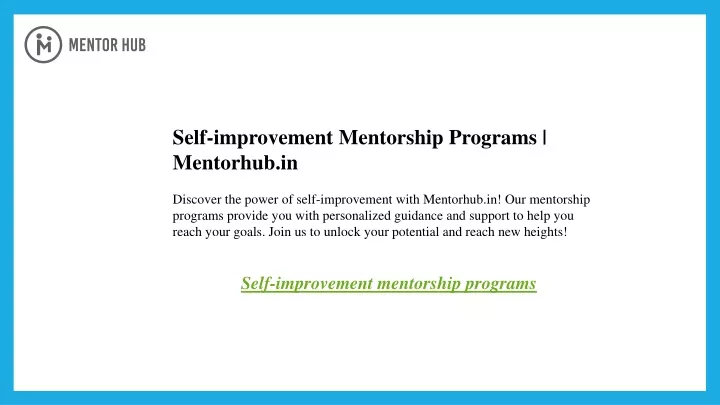 self improvement mentorship programs mentorhub