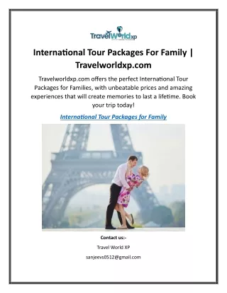 International Tour Packages For Family  Travelworldxp.com