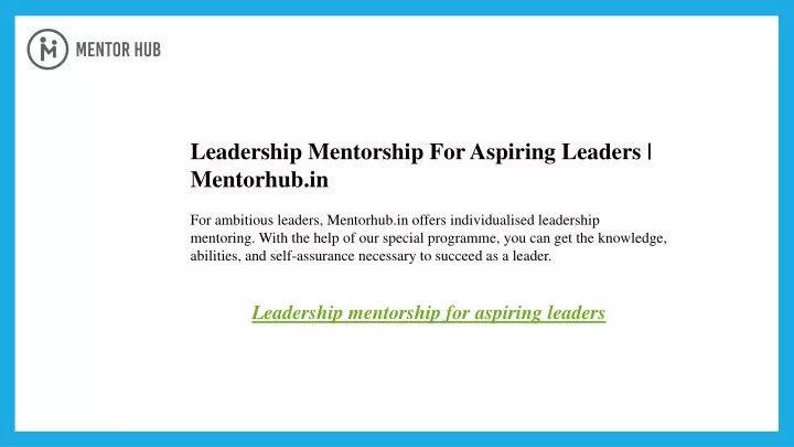 leadership mentorship for aspiring leaders