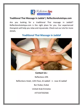 Traditional Thai Massage In Jaddaf | Reflectionshotelspa.com