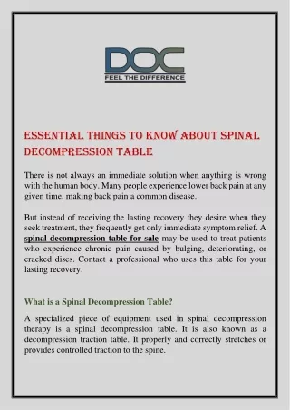 Essential Things to Know About Spinal Decompression Table