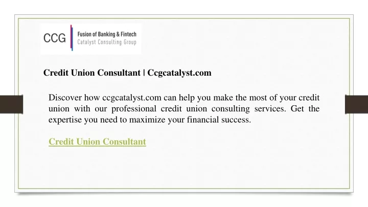 credit union consultant ccgcatalyst com