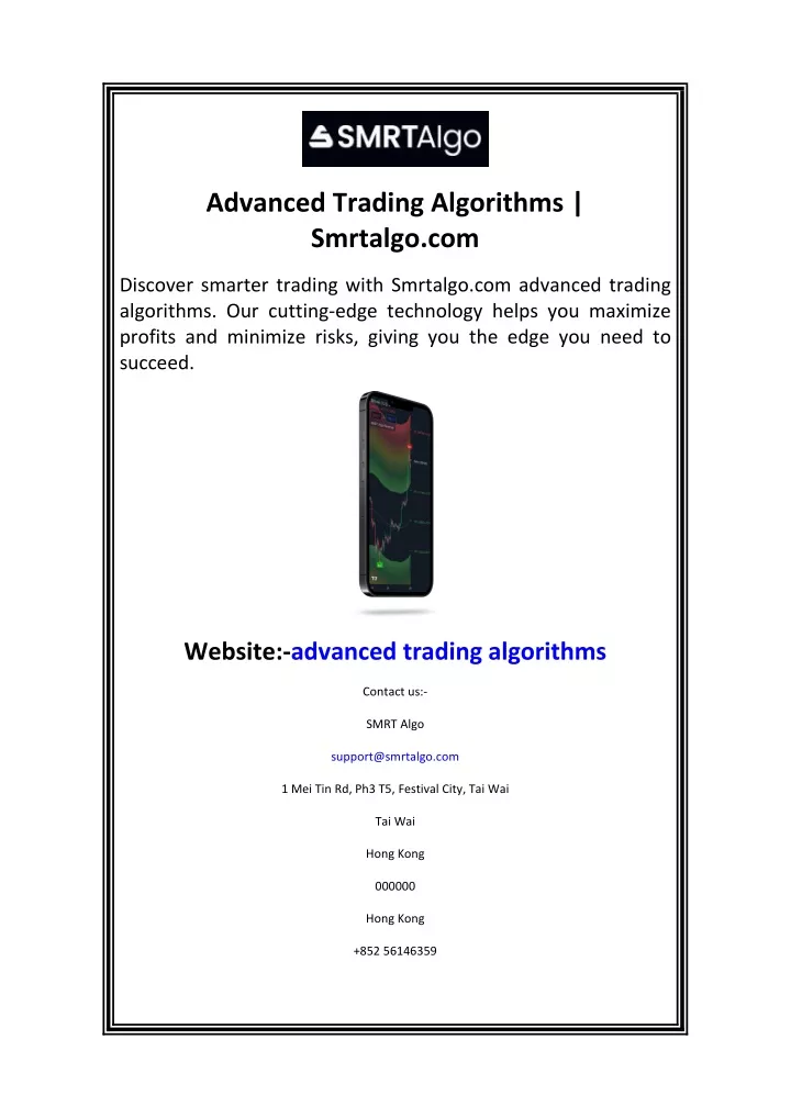 advanced trading algorithms smrtalgo com