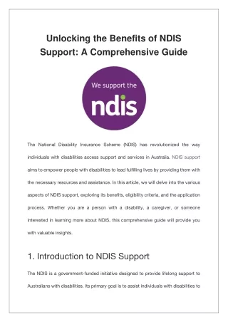 Unlocking the Benefits of NDIS Support A Comprehensive Guide
