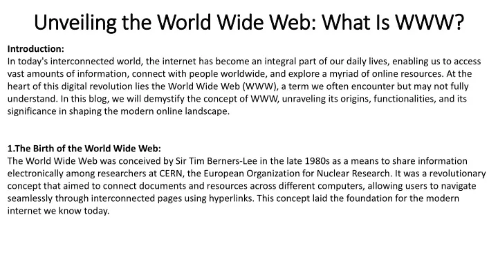 unveiling the world wide web what is www