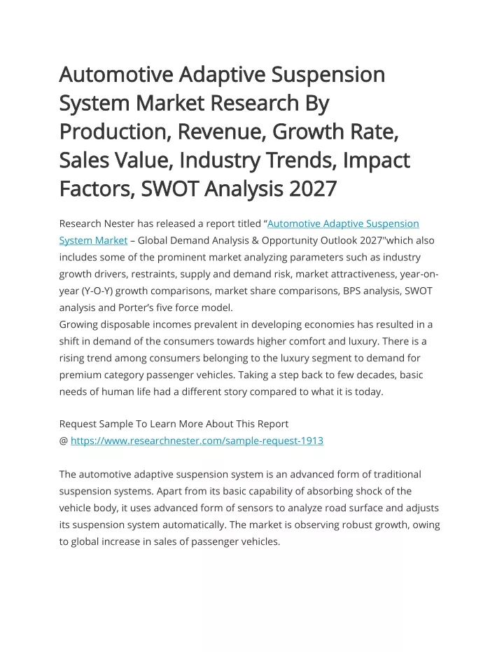 PPT Automotive Adaptive Suspension System Market Trends, Impact