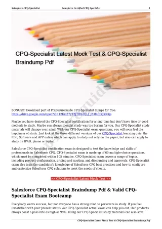 CPQ-Specialist Latest Mock Test & CPQ-Specialist Braindump Pdf
