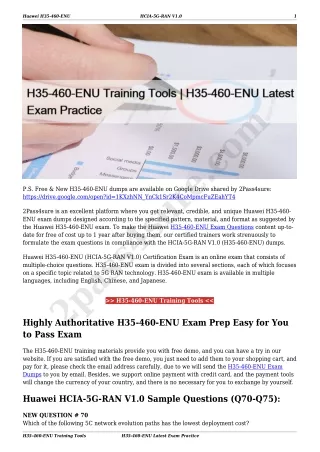 H35-460-ENU Training Tools | H35-460-ENU Latest Exam Practice
